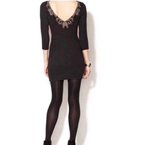 Free people Black textured “Looking for a  Stud” studded 3/4 sleeve mini dress - Picture 15 of 16